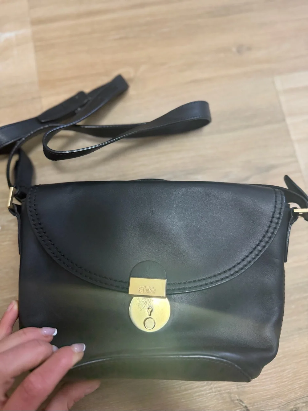 kate spade Black Leather Crossbody with Gold-Tone Lock